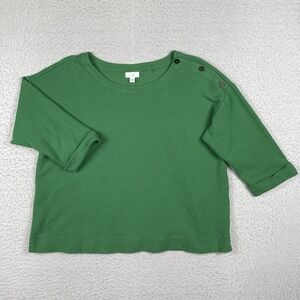 J Jill Top Womens 2X Green Boat Neck 3/4 Sleeve Shoulder Button Knit Pullover